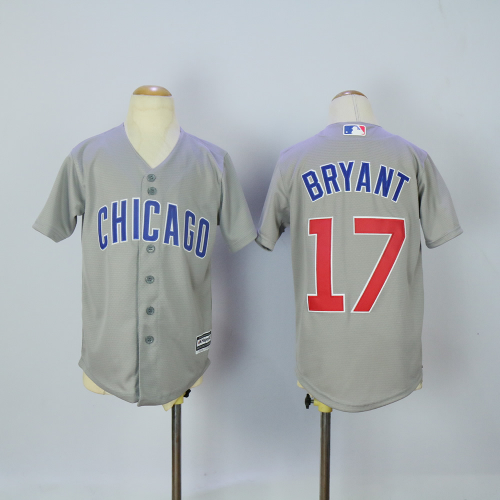 Youth Chicago Cubs 17 Bryant Grey MLB Jerseys